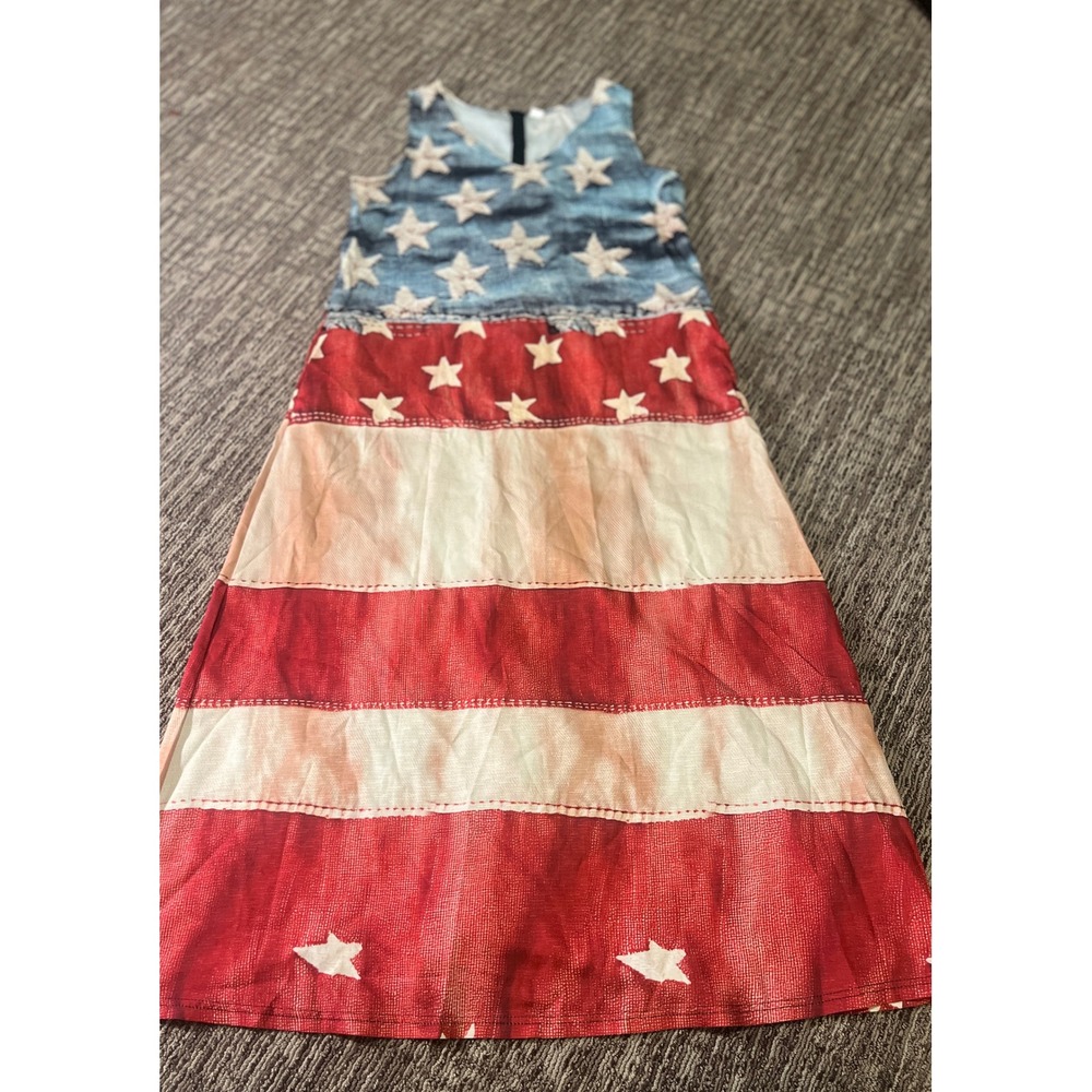 American Flag Patriotic Maxi Dress Sleeveless Stars and Stripes XL (226)